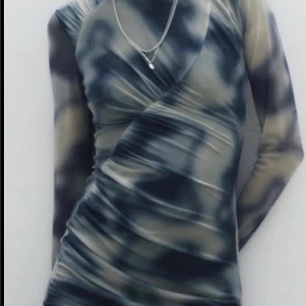 Zara Printed Tulle Long Sleeve Bodycon Dress Blue Size XS